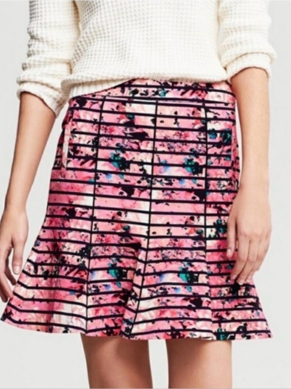 🩷 NWT Banana Republic  Floral Stripe Flared Skirt